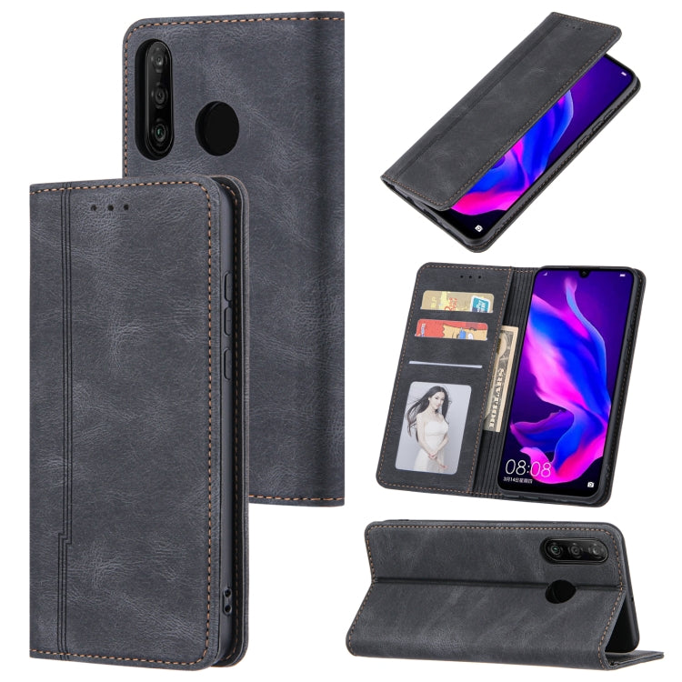 For Huawei P30 lite Skin Feel Pressure Line Magnetic Horizontal Flip Leather Case with Holder & Card Slot & Wallet & Photo Frame