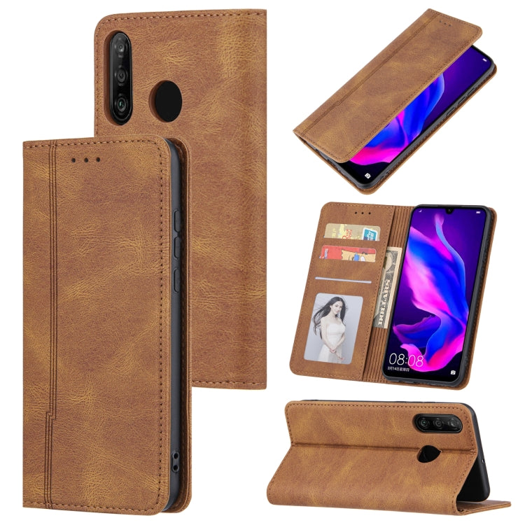 For Huawei P30 lite Skin Feel Pressure Line Magnetic Horizontal Flip Leather Case with Holder & Card Slot & Wallet & Photo Frame