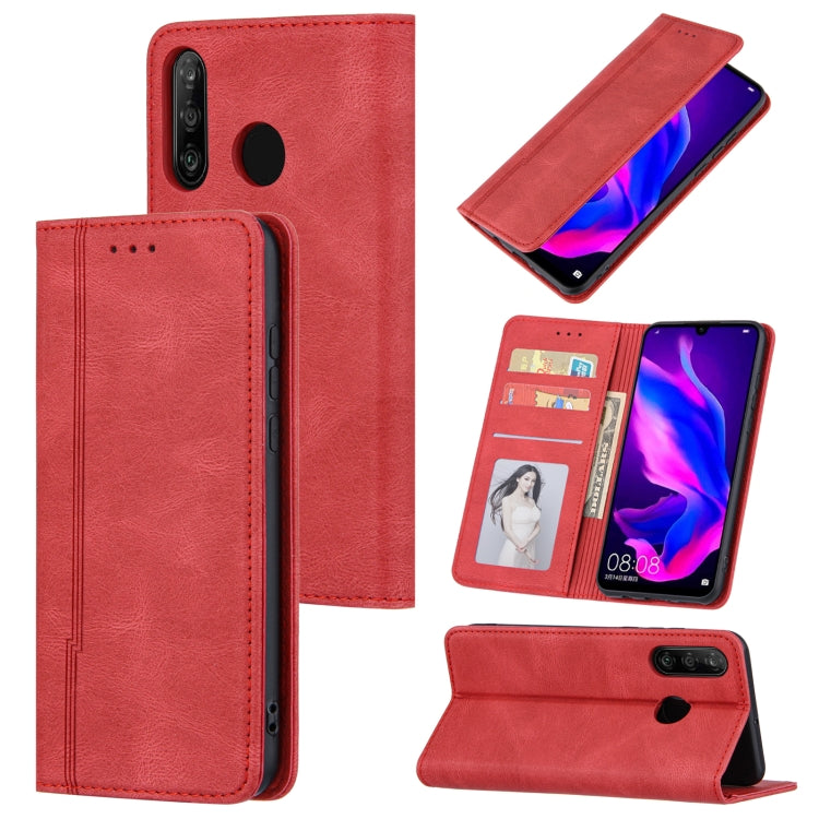 For Huawei P30 lite Skin Feel Pressure Line Magnetic Horizontal Flip Leather Case with Holder & Card Slot & Wallet & Photo Frame