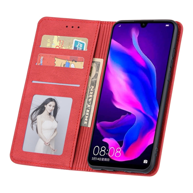For Huawei P30 lite Skin Feel Pressure Line Magnetic Horizontal Flip Leather Case with Holder & Card Slot & Wallet & Photo Frame