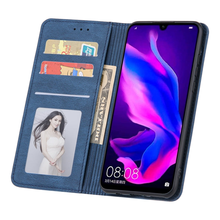 For Huawei P30 lite Skin Feel Pressure Line Magnetic Horizontal Flip Leather Case with Holder & Card Slot & Wallet & Photo Frame