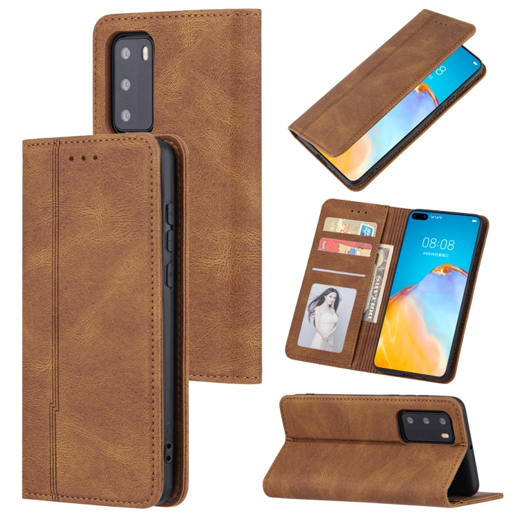 For Huawei P40 Skin Feel Pressure Line Magnetic Horizontal Flip Leather Case with Holder & Card Slot & Wallet & Photo Frame
