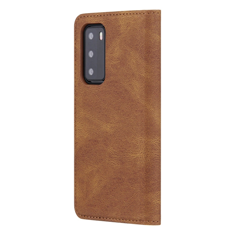For Huawei P40 Skin Feel Pressure Line Magnetic Horizontal Flip Leather Case with Holder & Card Slot & Wallet & Photo Frame