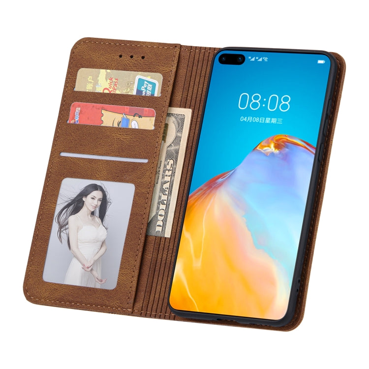 For Huawei P40 Skin Feel Pressure Line Magnetic Horizontal Flip Leather Case with Holder & Card Slot & Wallet & Photo Frame