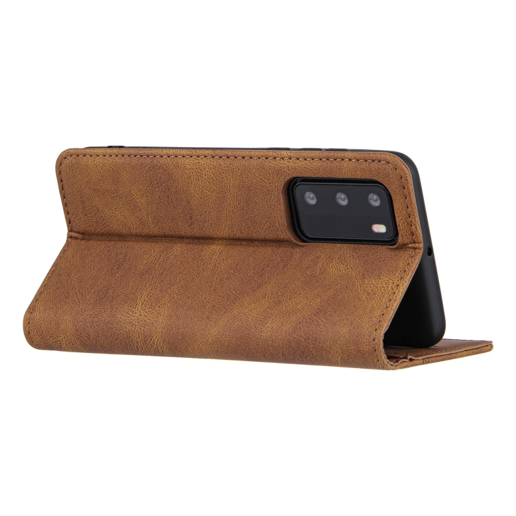 For Huawei P40 Skin Feel Pressure Line Magnetic Horizontal Flip Leather Case with Holder & Card Slot & Wallet & Photo Frame