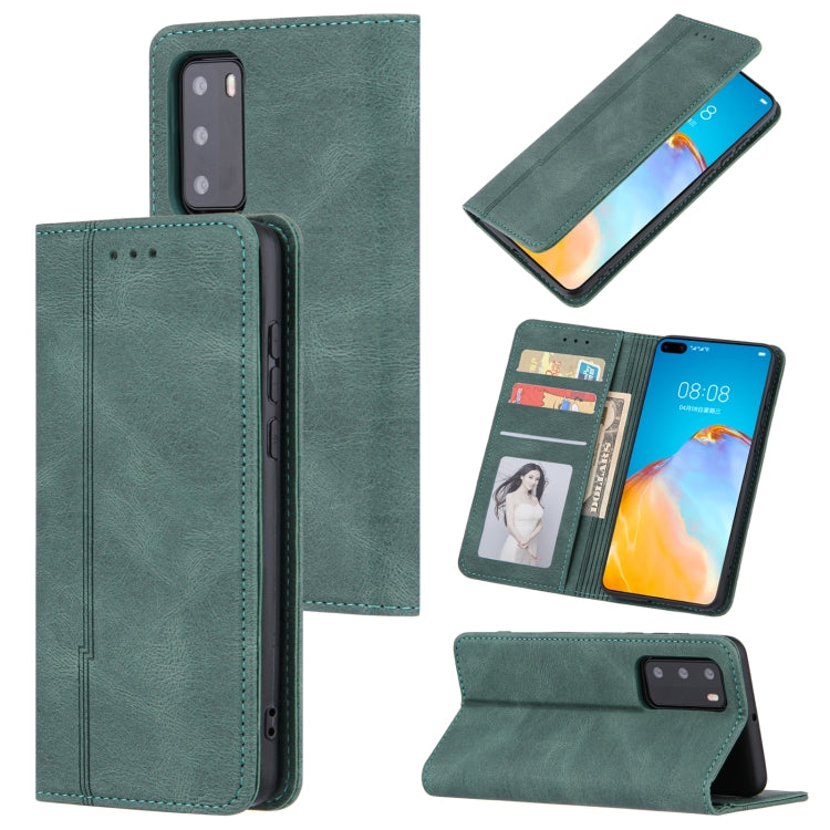 For Huawei P40 Skin Feel Pressure Line Magnetic Horizontal Flip Leather Case with Holder & Card Slot & Wallet & Photo Frame