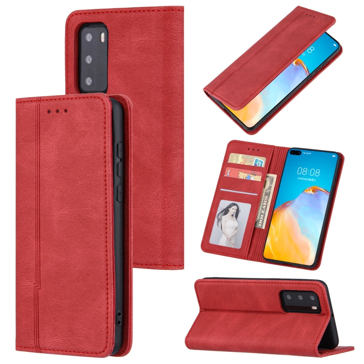 For Huawei P40 Skin Feel Pressure Line Magnetic Horizontal Flip Leather Case with Holder & Card Slot & Wallet & Photo Frame
