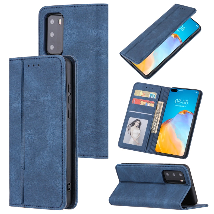 For Huawei P40 Skin Feel Pressure Line Magnetic Horizontal Flip Leather Case with Holder & Card Slot & Wallet & Photo Frame