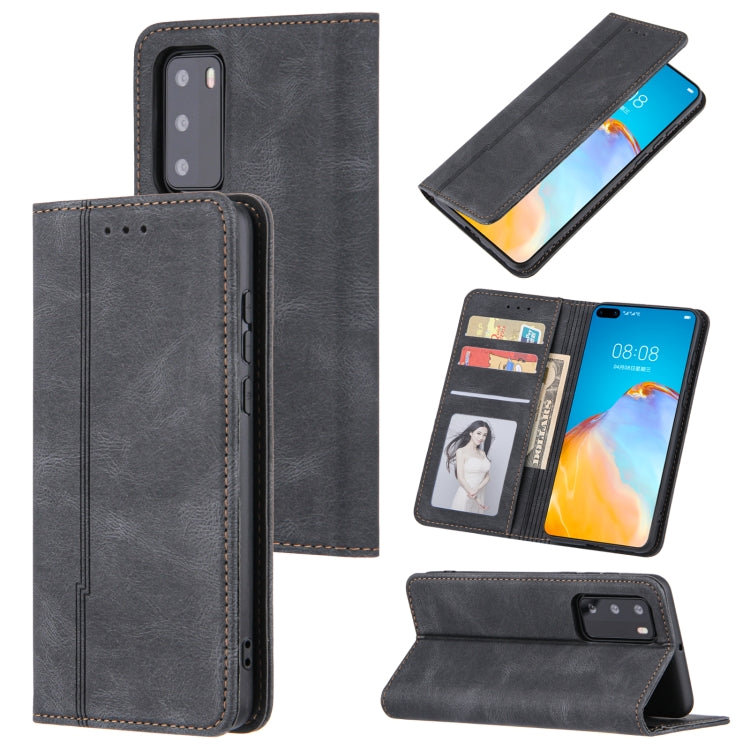 For Huawei P40 Pro Skin Feel Pressure Line Magnetic Horizontal Flip Leather Case with Holder & Card Slot & Wallet & Photo Frame