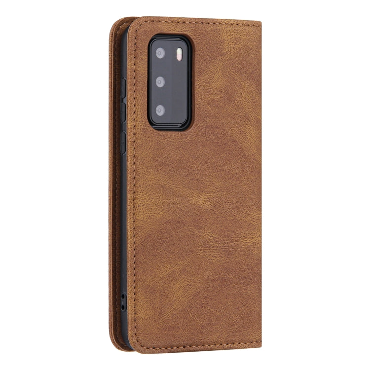 For Huawei P40 Pro Skin Feel Pressure Line Magnetic Horizontal Flip Leather Case with Holder & Card Slot & Wallet & Photo Frame