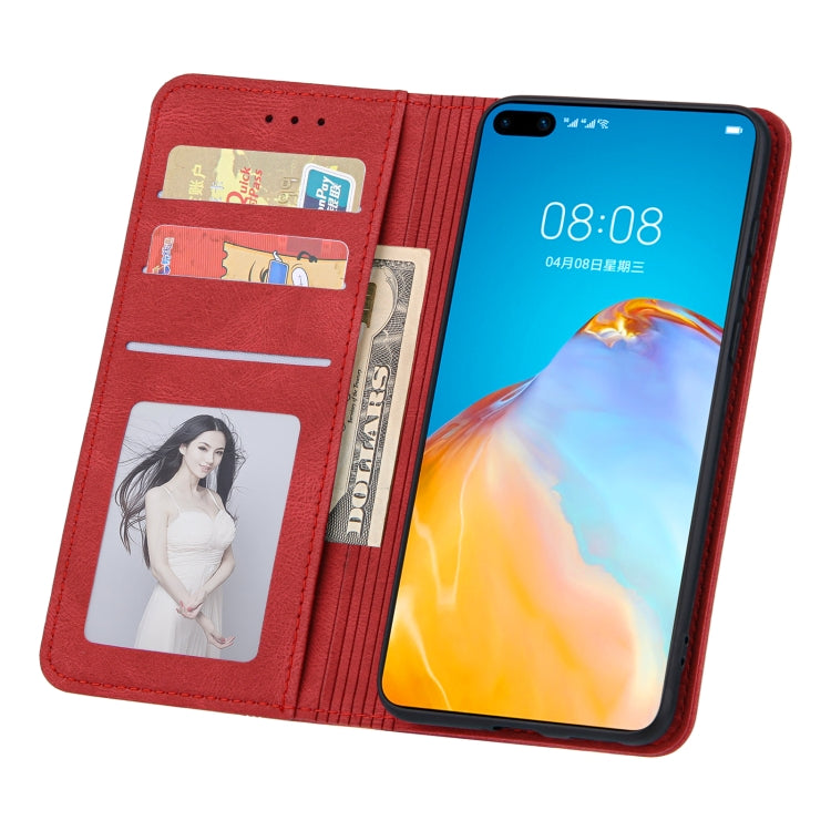 For Huawei P40 Pro Skin Feel Pressure Line Magnetic Horizontal Flip Leather Case with Holder & Card Slot & Wallet & Photo Frame