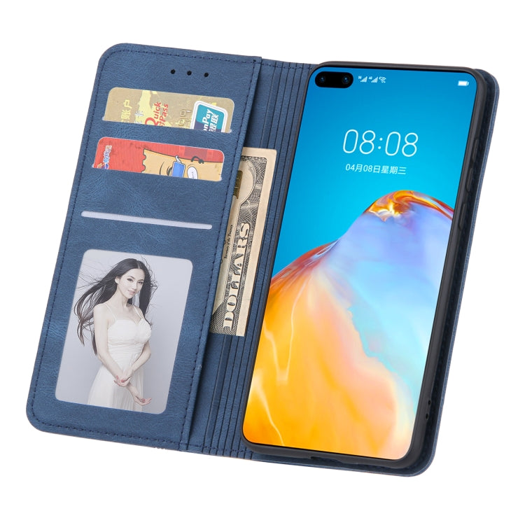 For Huawei P40 Pro Skin Feel Pressure Line Magnetic Horizontal Flip Leather Case with Holder & Card Slot & Wallet & Photo Frame