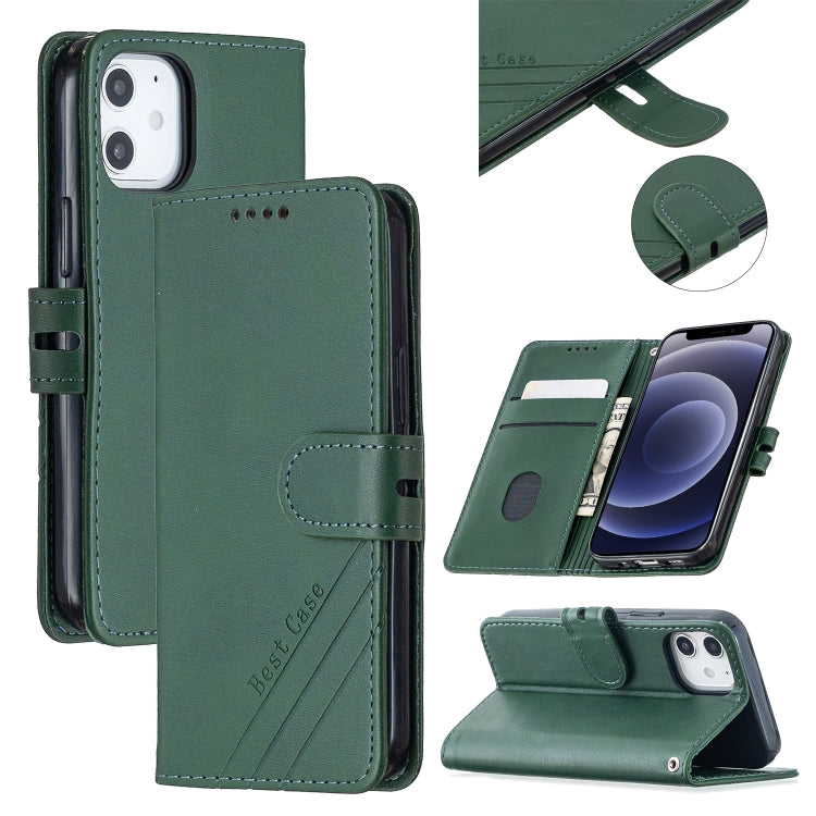 For iPhone 12 mini Stitching Style 2-Color Cow Texture Horizontal Flip PU Leather Case with Holder & Card Slot & Lanyard