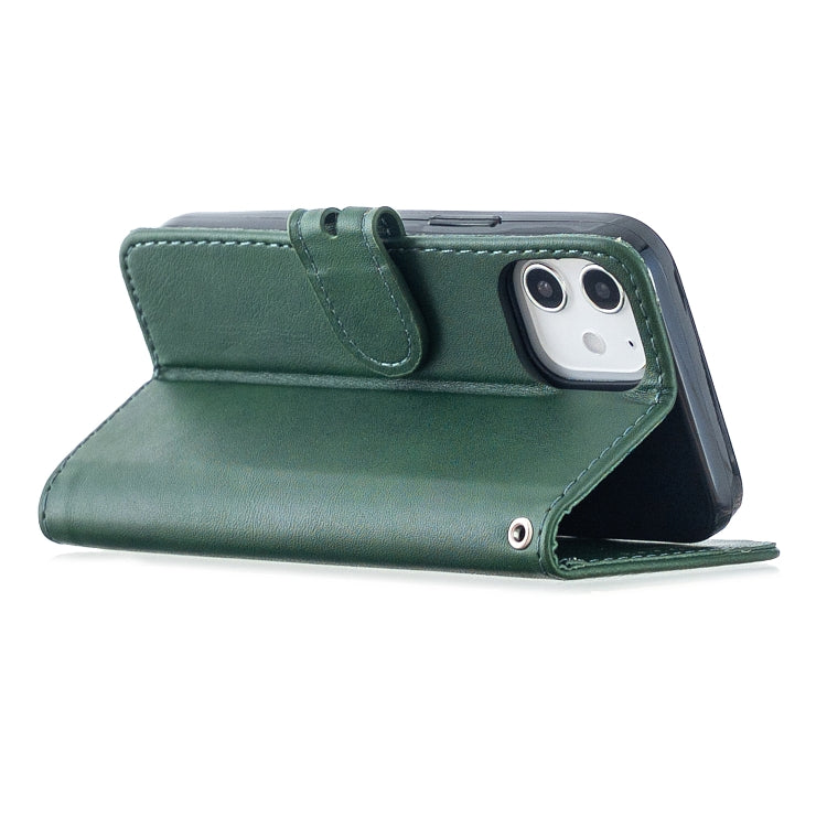 For iPhone 12 mini Stitching Style 2-Color Cow Texture Horizontal Flip PU Leather Case with Holder & Card Slot & Lanyard