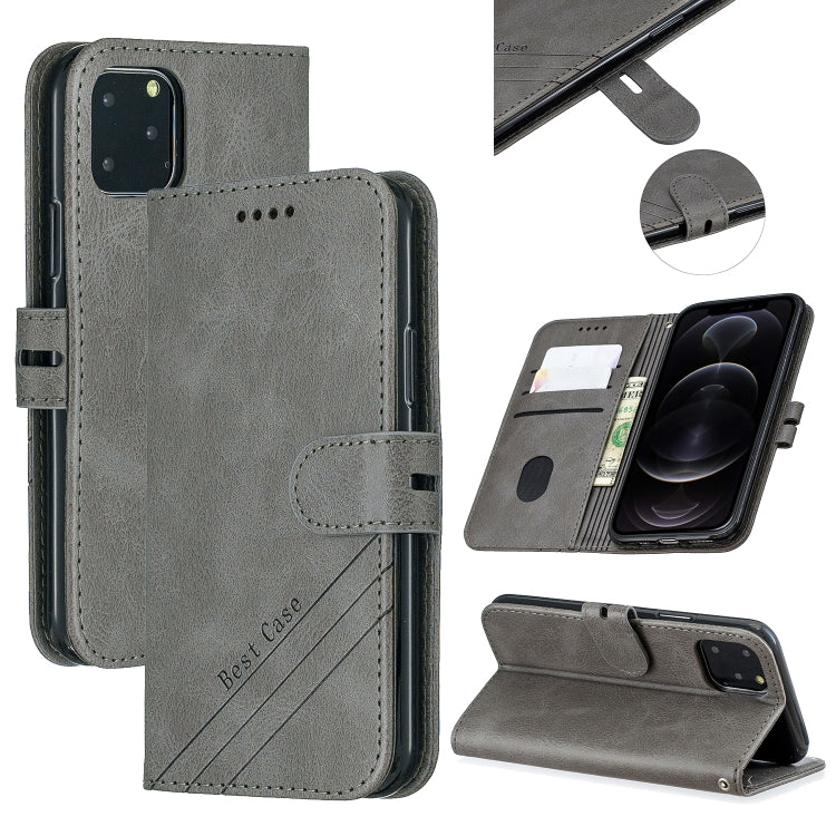 For iPhone 12 / 12 Pro Stitching Style 2-Color Cow Texture Horizontal Flip PU Leather Case with Holder & Card Slot & Lanyard