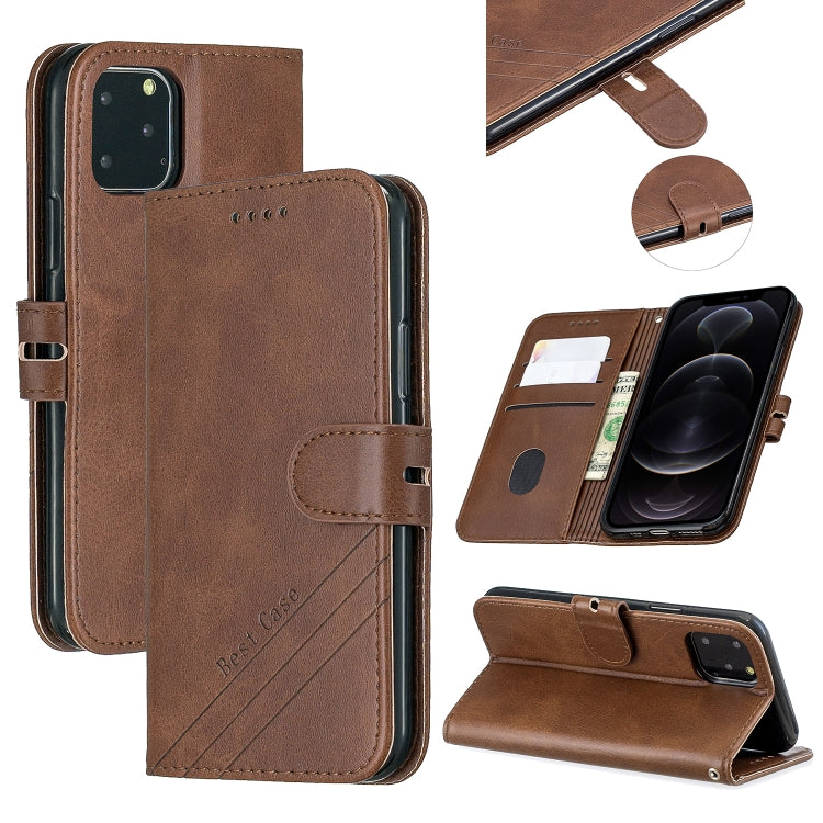 For iPhone 12 / 12 Pro Stitching Style 2-Color Cow Texture Horizontal Flip PU Leather Case with Holder & Card Slot & Lanyard