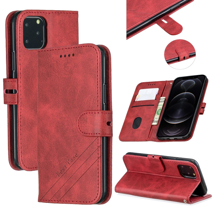 For iPhone 12 / 12 Pro Stitching Style 2-Color Cow Texture Horizontal Flip PU Leather Case with Holder & Card Slot & Lanyard