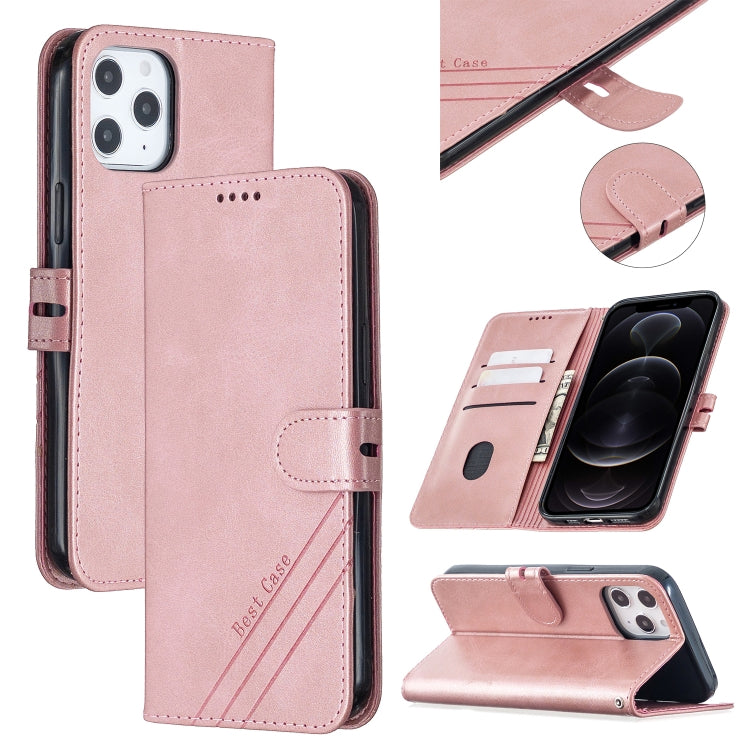 For iPhone 12 / 12 Pro Stitching Style 2-Color Cow Texture Horizontal Flip PU Leather Case with Holder & Card Slot & Lanyard