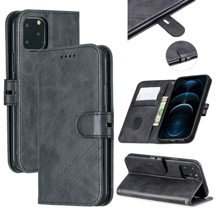 For iPhone 12 Pro Max Stitching Style 2-Color Cow Texture Horizontal Flip PU Leather Case with Holder & Card Slot & Lanyard