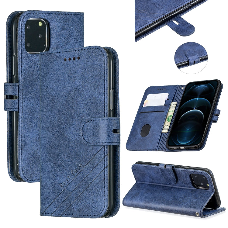 For iPhone 12 Pro Max Stitching Style 2-Color Cow Texture Horizontal Flip PU Leather Case with Holder & Card Slot & Lanyard