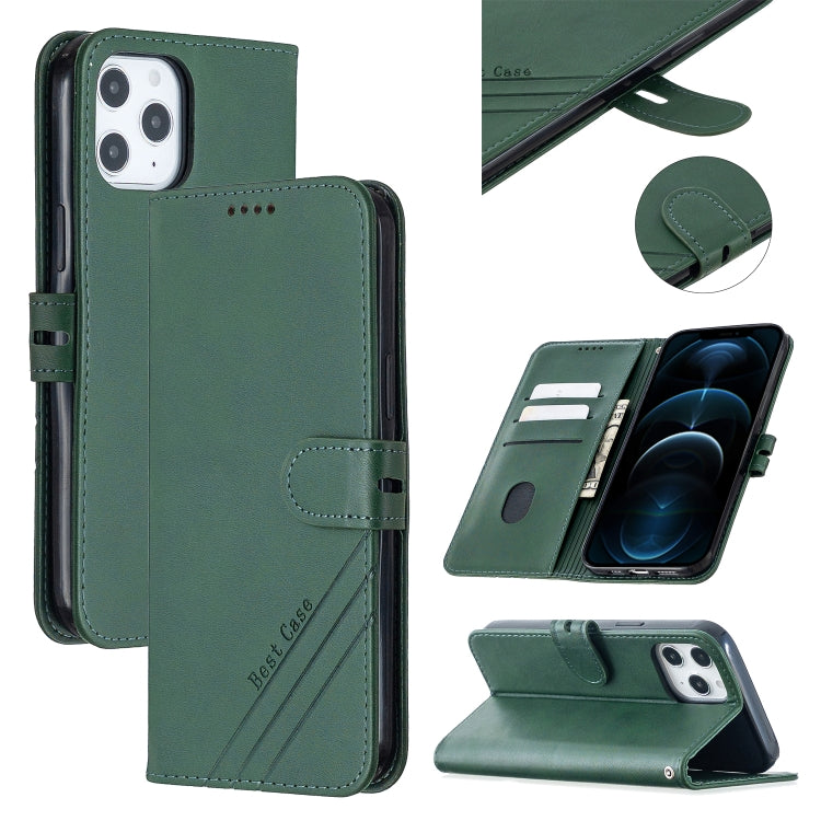 For iPhone 12 Pro Max Stitching Style 2-Color Cow Texture Horizontal Flip PU Leather Case with Holder & Card Slot & Lanyard