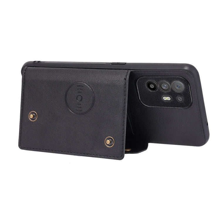 For OPPO A95 5G Double Buckle PU + TPU Shockproof Magnetic Protective Case with Card Slot & Holder