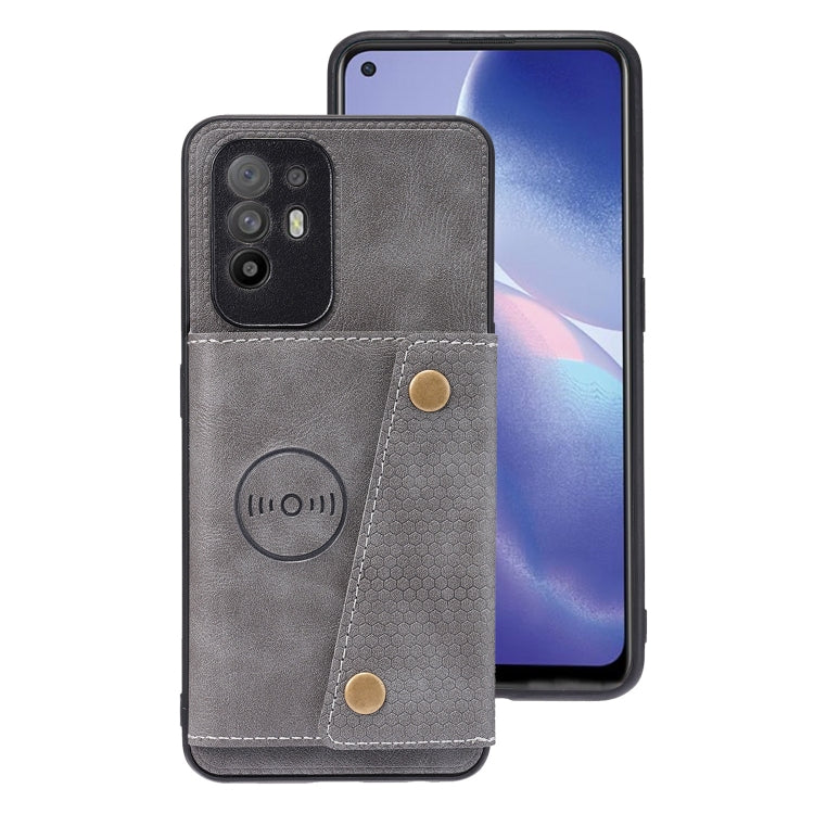 For OPPO A95 5G Double Buckle PU + TPU Shockproof Magnetic Protective Case with Card Slot & Holder