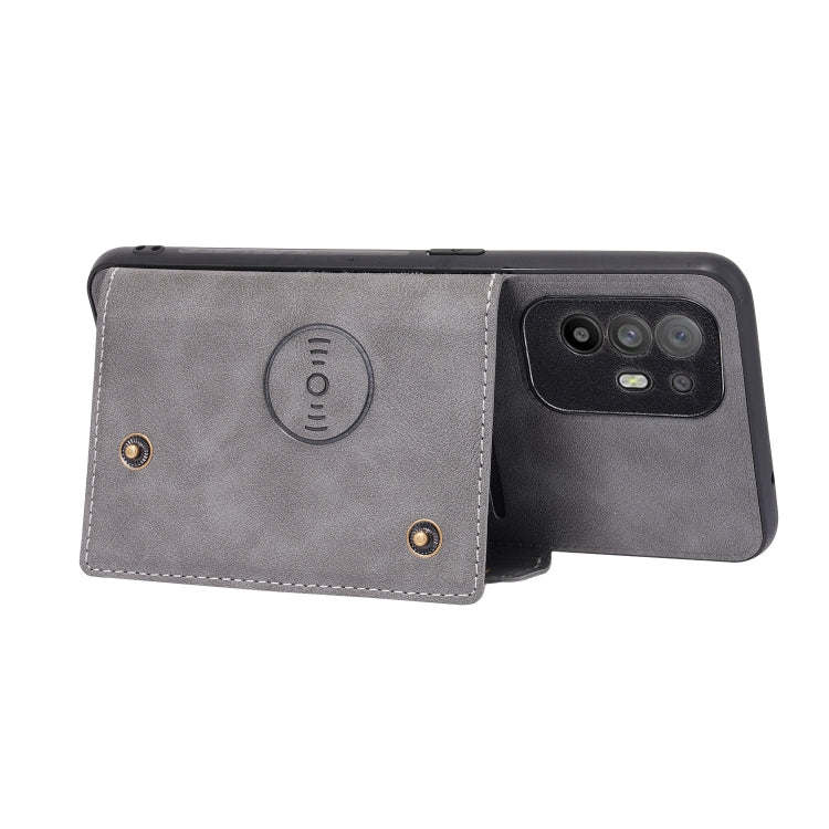 For OPPO A95 5G Double Buckle PU + TPU Shockproof Magnetic Protective Case with Card Slot & Holder