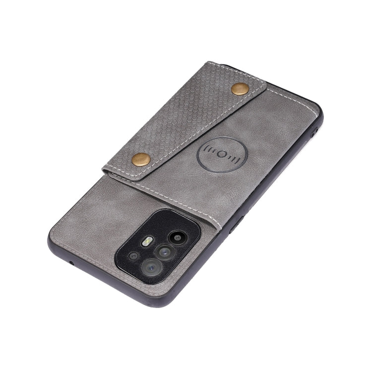 For OPPO A95 5G Double Buckle PU + TPU Shockproof Magnetic Protective Case with Card Slot & Holder