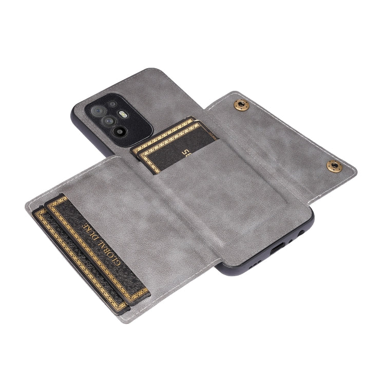 For OPPO A95 5G Double Buckle PU + TPU Shockproof Magnetic Protective Case with Card Slot & Holder