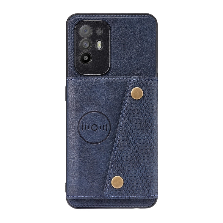 For OPPO A95 5G Double Buckle PU + TPU Shockproof Magnetic Protective Case with Card Slot & Holder