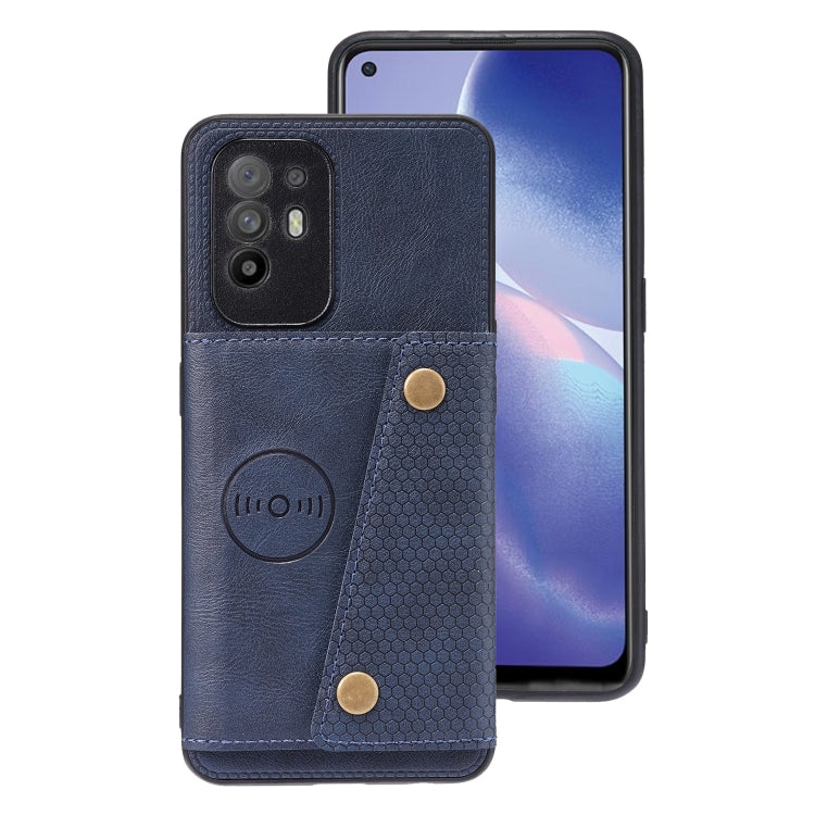 For OPPO A95 5G Double Buckle PU + TPU Shockproof Magnetic Protective Case with Card Slot & Holder