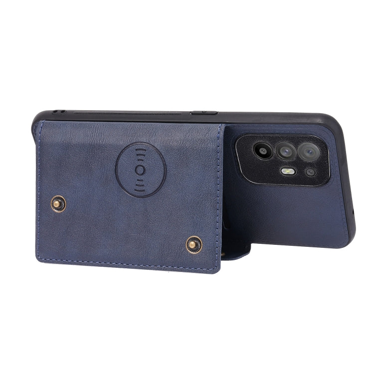 For OPPO A95 5G Double Buckle PU + TPU Shockproof Magnetic Protective Case with Card Slot & Holder