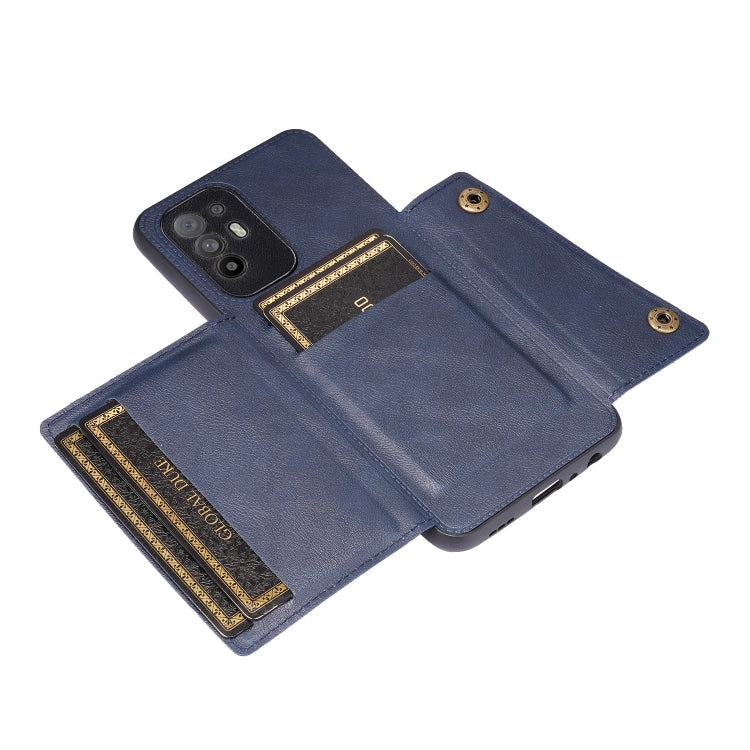 For OPPO A95 5G Double Buckle PU + TPU Shockproof Magnetic Protective Case with Card Slot & Holder