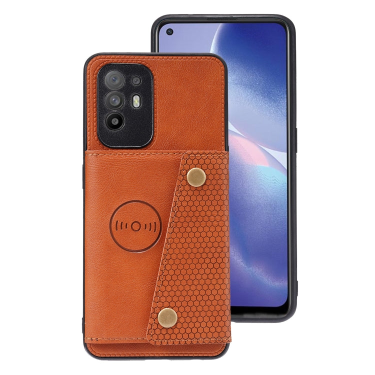 For OPPO A95 5G Double Buckle PU + TPU Shockproof Magnetic Protective Case with Card Slot & Holder