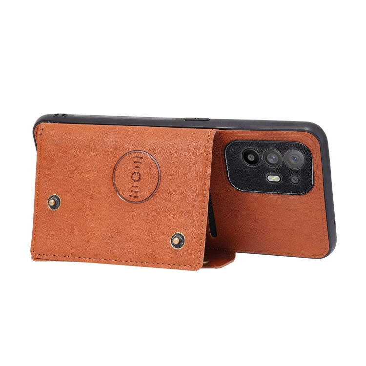 For OPPO A95 5G Double Buckle PU + TPU Shockproof Magnetic Protective Case with Card Slot & Holder