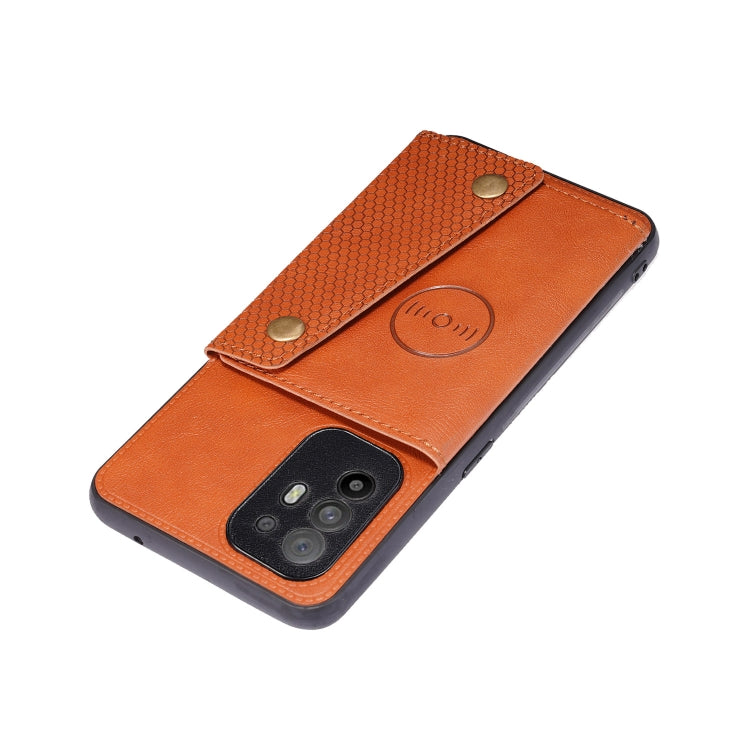 For OPPO A95 5G Double Buckle PU + TPU Shockproof Magnetic Protective Case with Card Slot & Holder