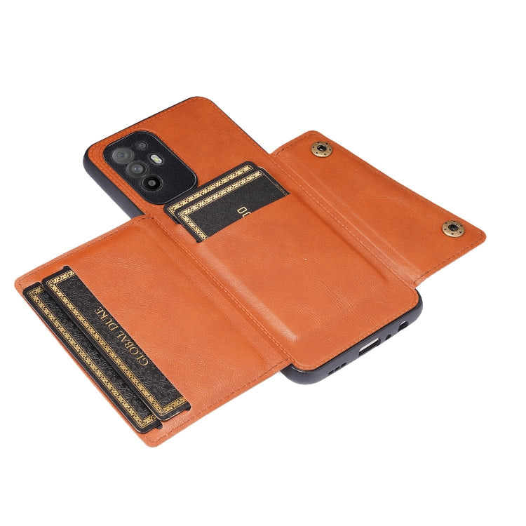 For OPPO A95 5G Double Buckle PU + TPU Shockproof Magnetic Protective Case with Card Slot & Holder