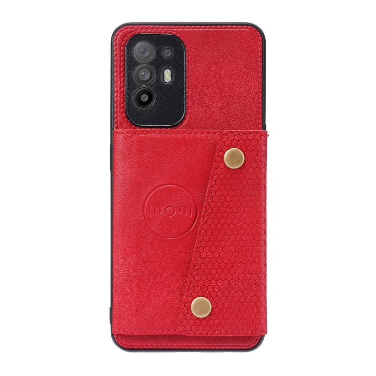 For OPPO A95 5G Double Buckle PU + TPU Shockproof Magnetic Protective Case with Card Slot & Holder