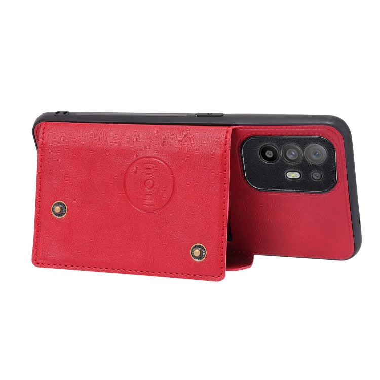 For OPPO A95 5G Double Buckle PU + TPU Shockproof Magnetic Protective Case with Card Slot & Holder