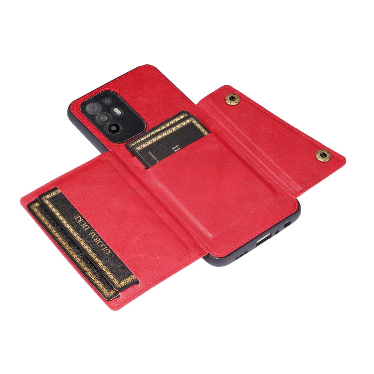 For OPPO A95 5G Double Buckle PU + TPU Shockproof Magnetic Protective Case with Card Slot & Holder