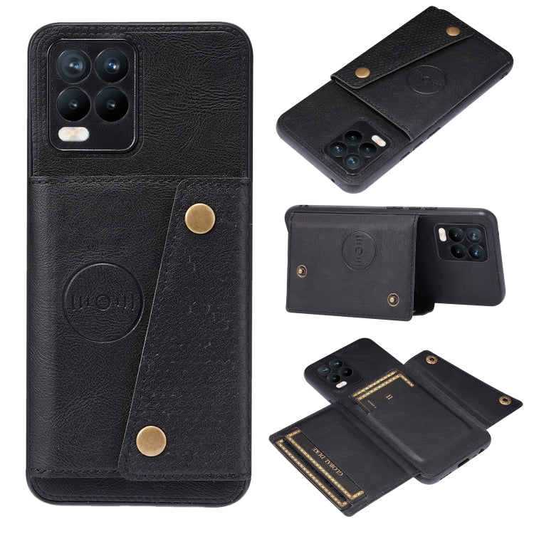 For OPPO Realme 8 / 8 Pro Double Buckle PU + TPU Shockproof Magnetic Protective Case with Card Slot & Holder