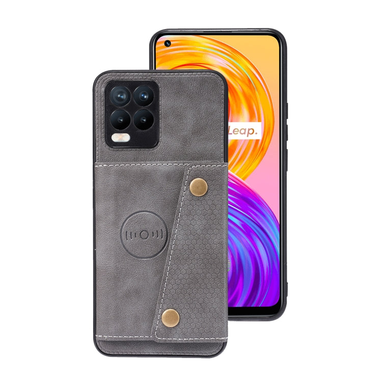 For OPPO Realme 8 / 8 Pro Double Buckle PU + TPU Shockproof Magnetic Protective Case with Card Slot & Holder