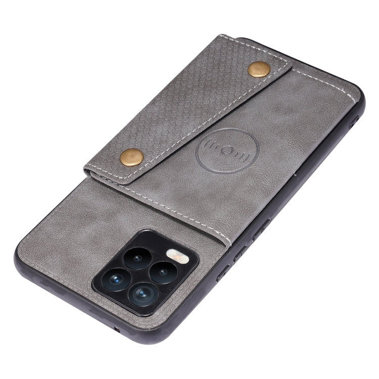 For OPPO Realme 8 / 8 Pro Double Buckle PU + TPU Shockproof Magnetic Protective Case with Card Slot & Holder