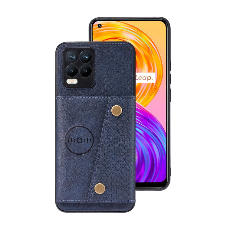 For OPPO Realme 8 / 8 Pro Double Buckle PU + TPU Shockproof Magnetic Protective Case with Card Slot & Holder