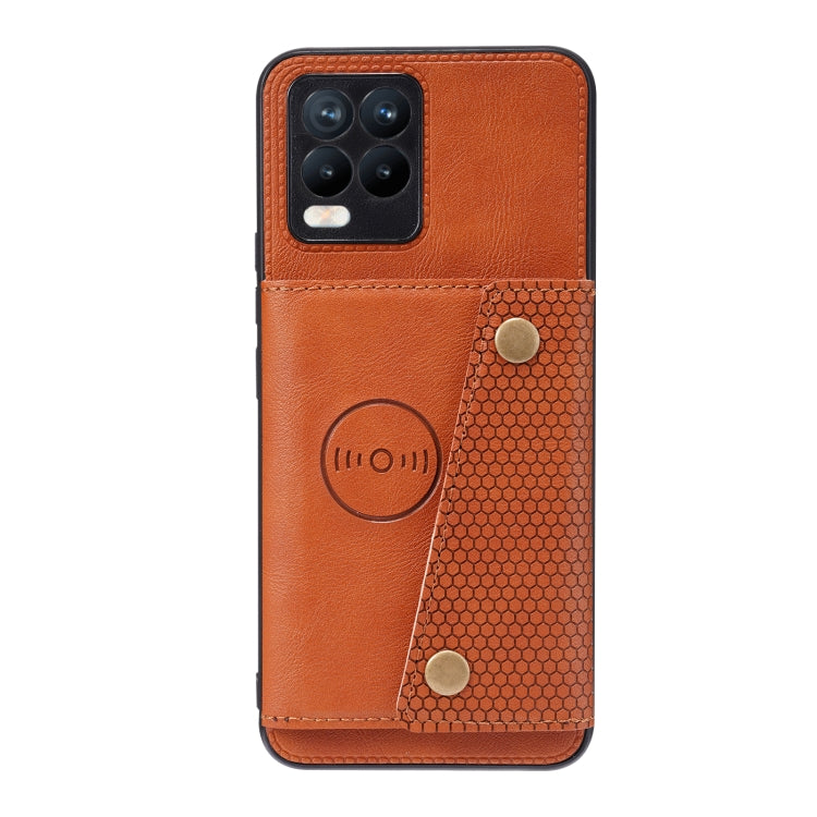 For OPPO Realme 8 / 8 Pro Double Buckle PU + TPU Shockproof Magnetic Protective Case with Card Slot & Holder