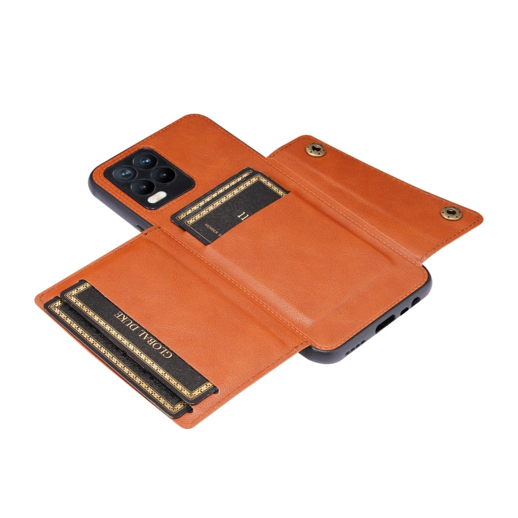 For OPPO Realme 8 / 8 Pro Double Buckle PU + TPU Shockproof Magnetic Protective Case with Card Slot & Holder