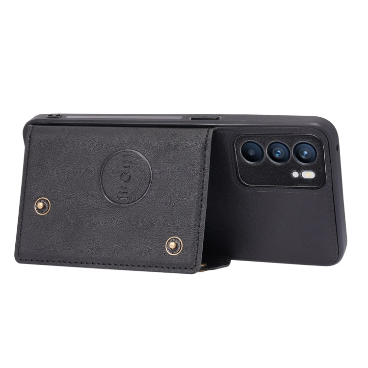 For OPPO Reno6 Double Buckle PU + TPU Shockproof Magnetic Protective Case with Card Slot & Holder