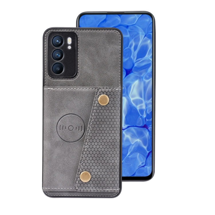 For OPPO Reno6 Double Buckle PU + TPU Shockproof Magnetic Protective Case with Card Slot & Holder