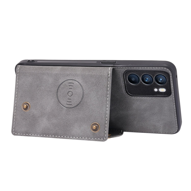 For OPPO Reno6 Double Buckle PU + TPU Shockproof Magnetic Protective Case with Card Slot & Holder